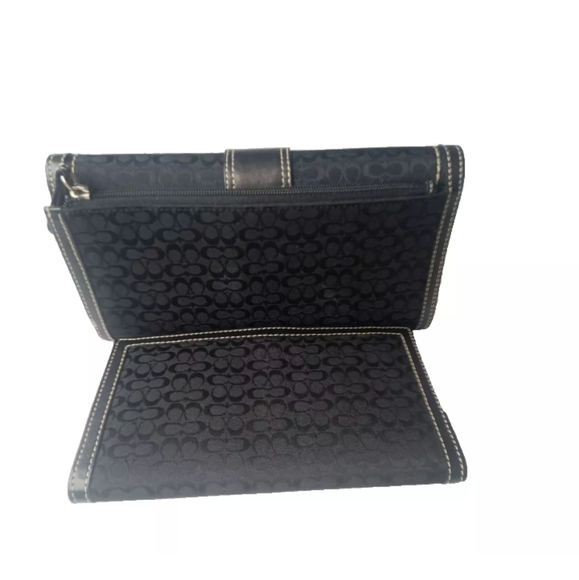 Coach Signature Wallet Black Canvas Tri-Fold & Matching Checkbook Cover Set - Picture 2 of 8
